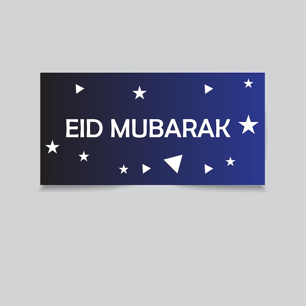 Een blauwe en zwarte banner met de tekst eid mubarak erop.