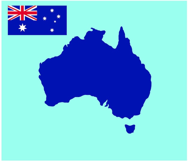 Vector een blauwe kaart van australië met de vlag erop