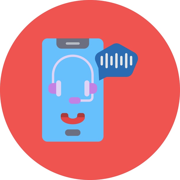 een blauwe telefoon met koptelefoon op met een rode achtergrond