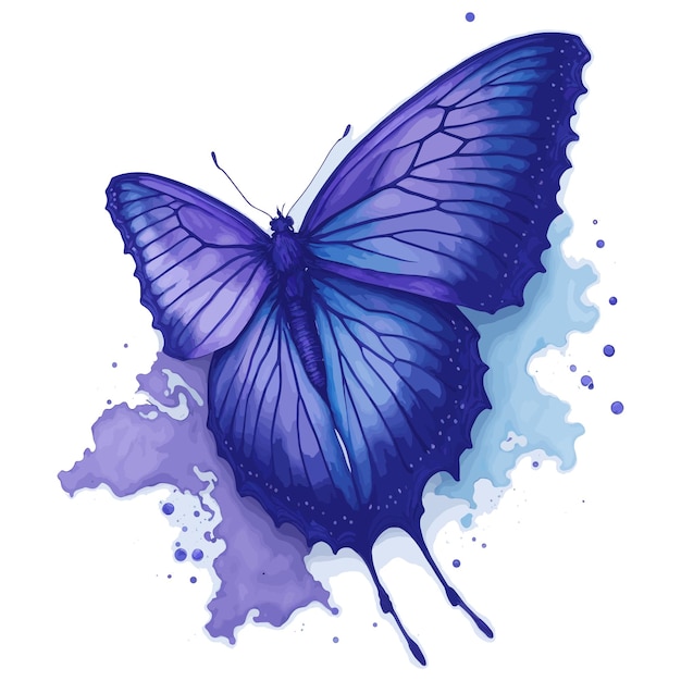 Een blauwe vlinder met vleugels en vleugels beschilderd met aquarellen.
