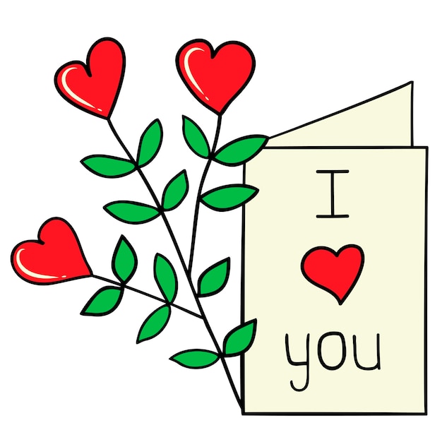 Een bloem met een hart. Een ansichtkaart met de inscriptie ik hou van je.