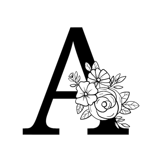 Vector een bloemenletter decoratief alfabet met bloemen en bladeren ornament