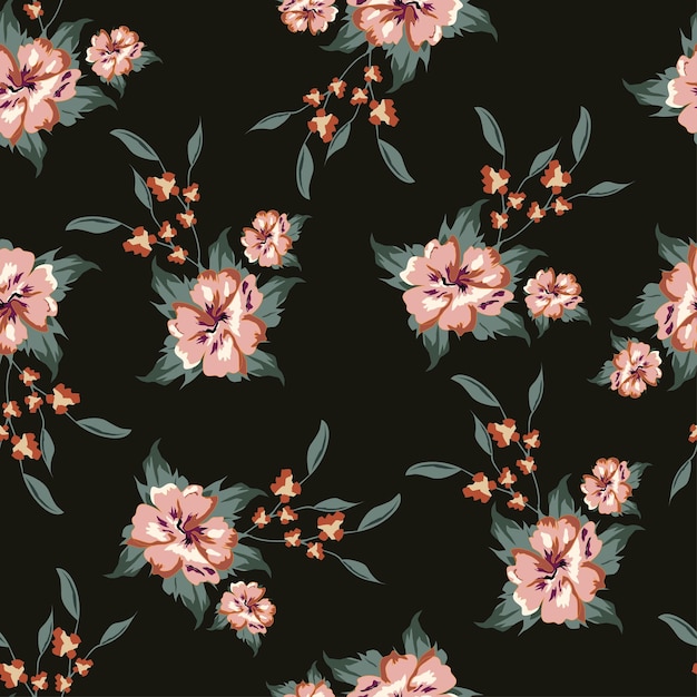 een bloemenpatroon met roze bloemen en bladeren
