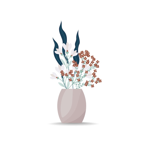 Een boeket bloemen in een vaas Vector illustratie in vlakke stijl boho Blooming