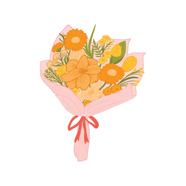 Een boeket bloemen met oranje bloemen.