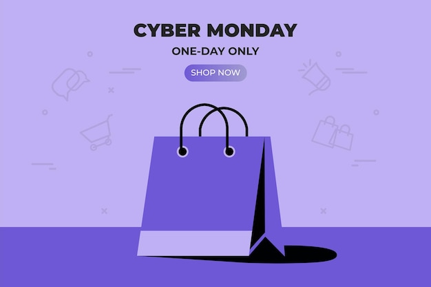 Een boodschappenzak met een vectorillustratie van de Cyber Monday-banner