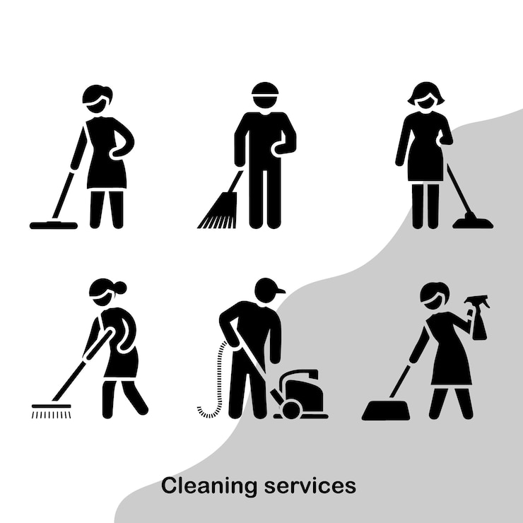 Vector een bord dat zegt dat de schoonmaakdienst in het midden is.