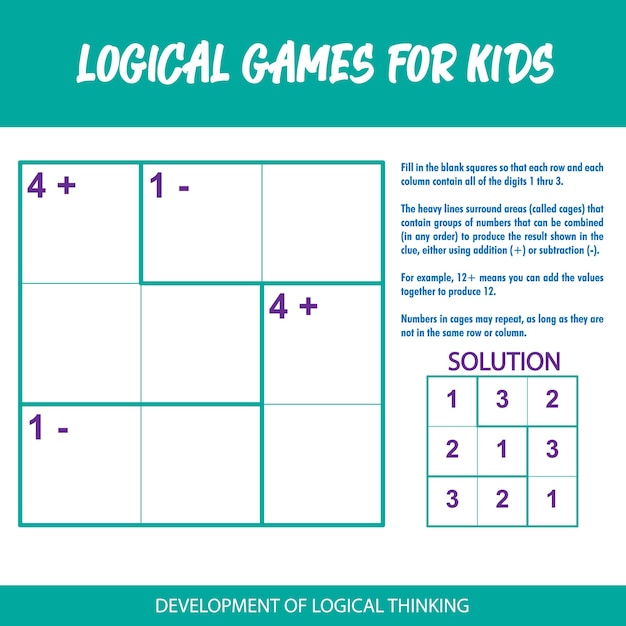 Een bord met de woorden "logische spelletjes voor kinderen" erop.