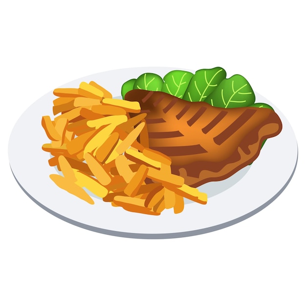 een bord met een foto van een kip en friet