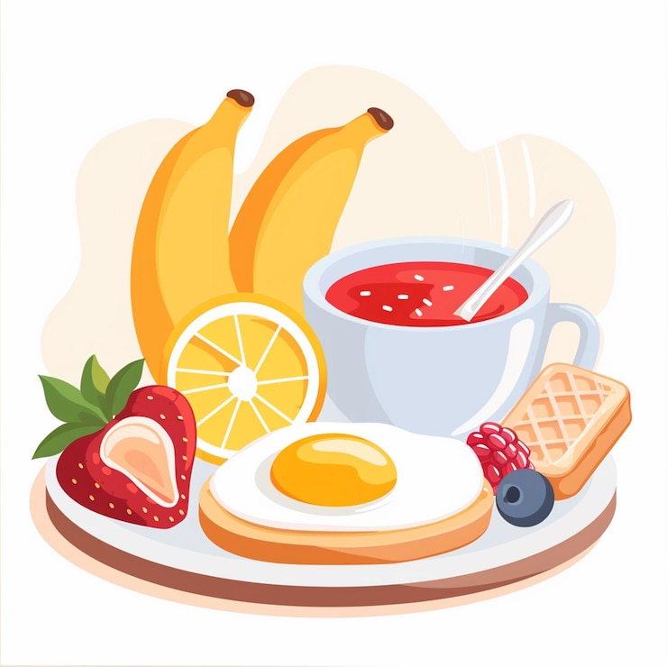 Vector een bord met een kop koffie en fruit erop