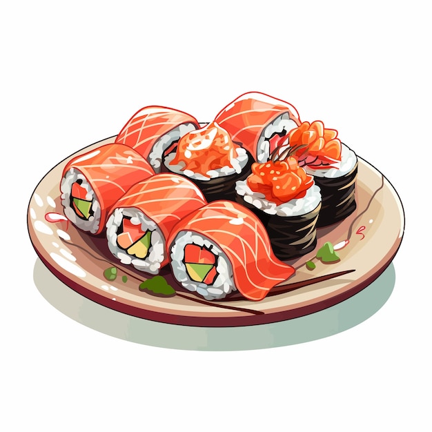 een bord sushi met een afbeelding van sushi erop vector