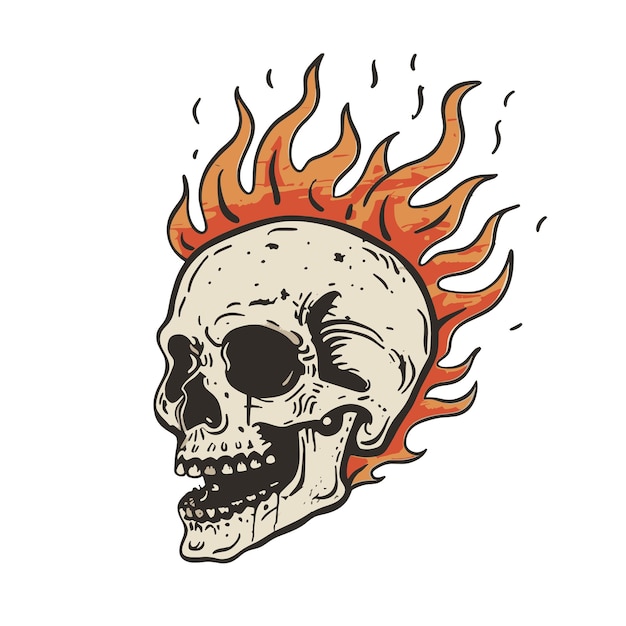 Een brandende schedel vlammen stijgen uit een menselijke schedel