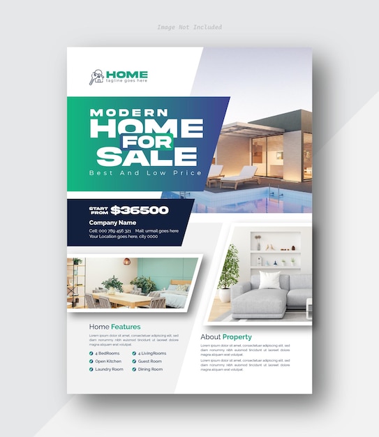 een brochure voor de verkoop met een teken voor de verkoop van een huis