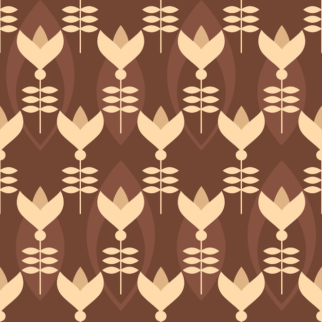 Een bruin en beige vector naadloos patroon met decoratieve bloemen