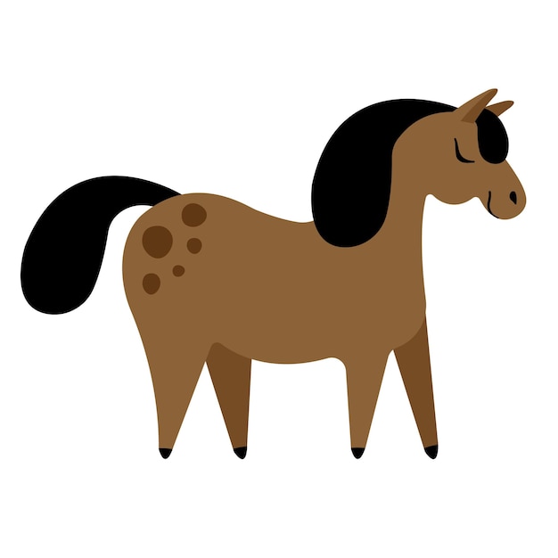 Een bruin paard met een zwarte staart en staart waar "paard" op staat.