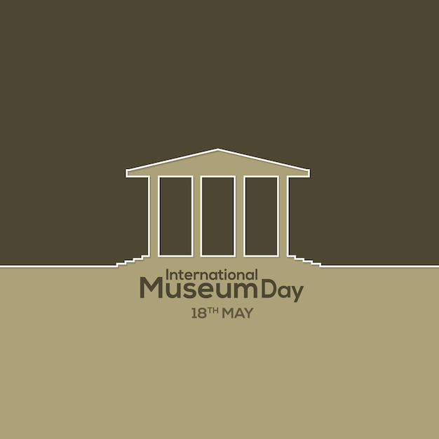 Een bruine achtergrond met een wit gebouw en de woorden internationale museumdag erop.