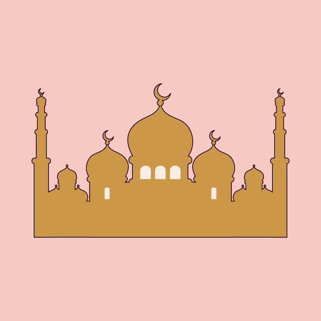 Een bruine moskee met een koepel en de woorden ramadan erop