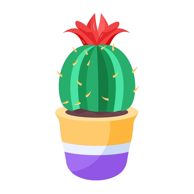 Een cactus in een pot met een rode bloem.