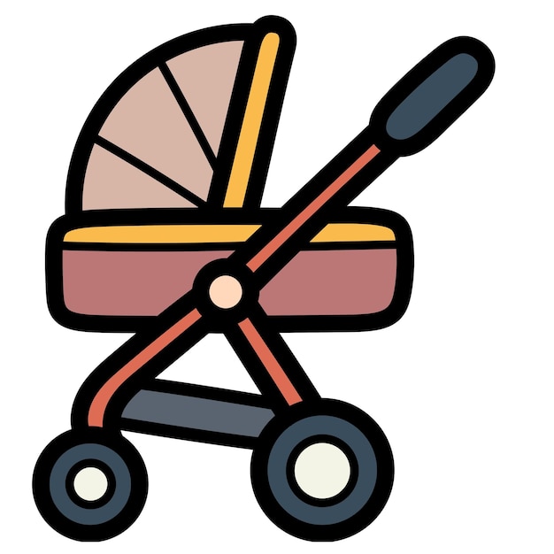 Een cartoon baby wagen met een baby wagen in het midden