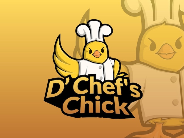Een cartoon chef-kok kuikens mascotte karakter met één vleugel gespreid Logo en mascotte voor restaurant restaurant