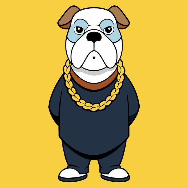 een cartoon hond met een gouden ketting om zijn nek