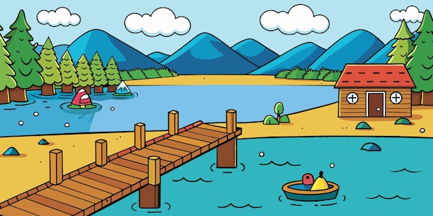 een cartoon illustratie van een boot met een boot in het water