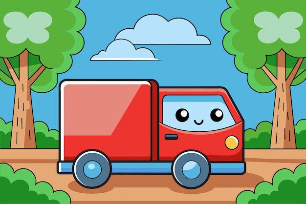 een cartoon illustratie van een rode vrachtwagen met een glimlachend gezicht en het woord monster aan de zijkant