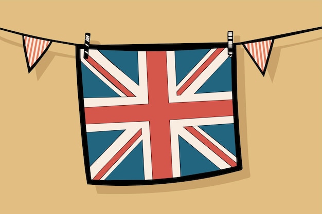 een cartoon illustratie van een vlag met de woorden Brits erop