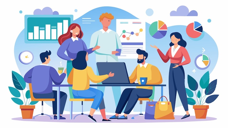 Vector een cartoon illustratie van mensen die praten voor een computerscherm