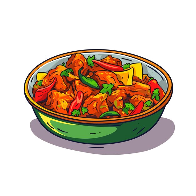 Een cartoon kippen jalfrezi Indiase Food Vector illustrator Generative Ai