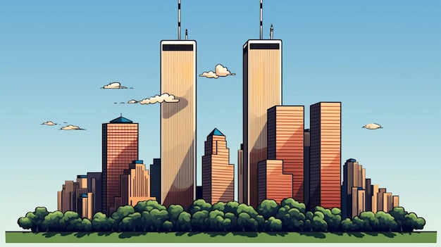 Vector een cartoon tekening van de skyline met de woorden quot skyline quot in de achtergrond