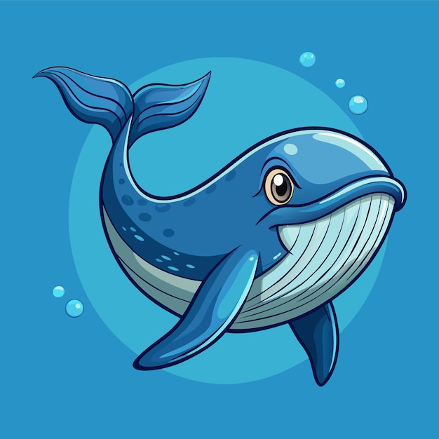 een cartoon tekening van een blauwe walvis met een vis erin