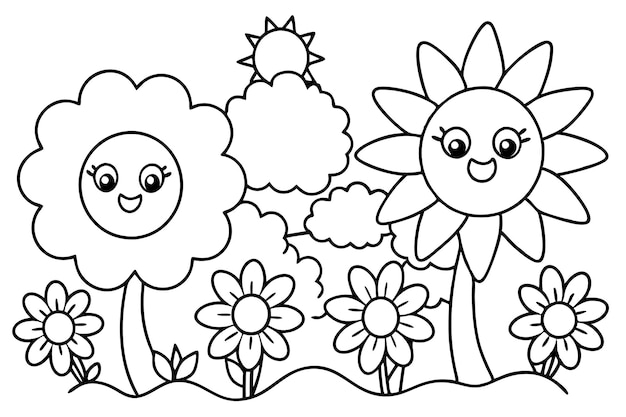 een cartoon tekening van een bloem met de zon erop