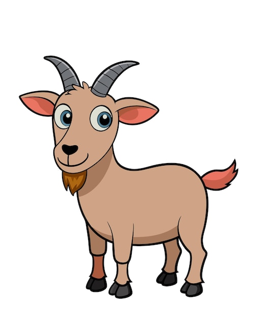 een cartoon tekening van een geit met een cartoon gezicht en een geit aan de voorkant