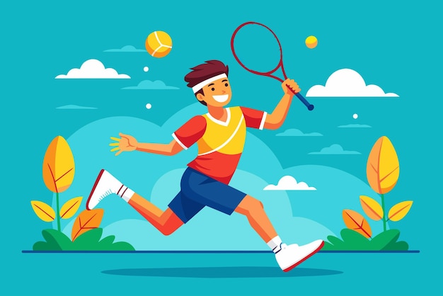 een cartoon tekening van een man die tennis speelt met ballen