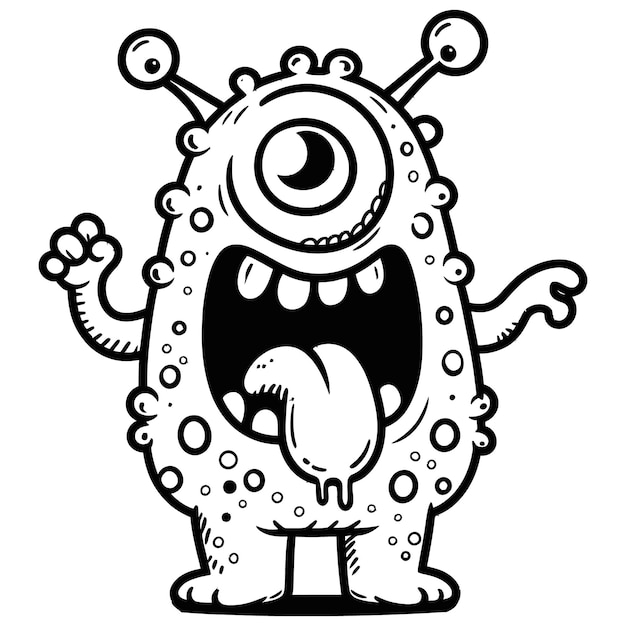 een cartoon tekening van een monster met een oog erop