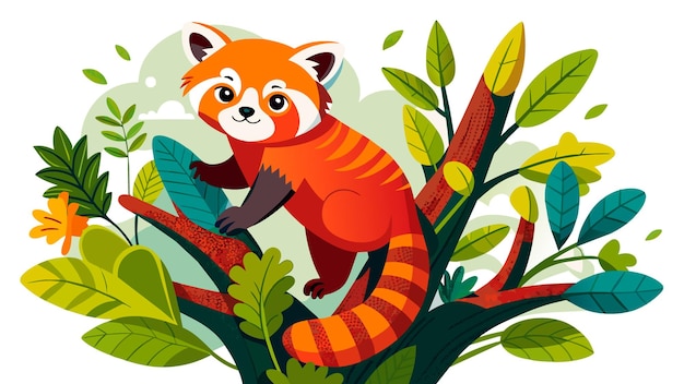 een cartoon tekening van een rode panda met een vis op zijn hoofd
