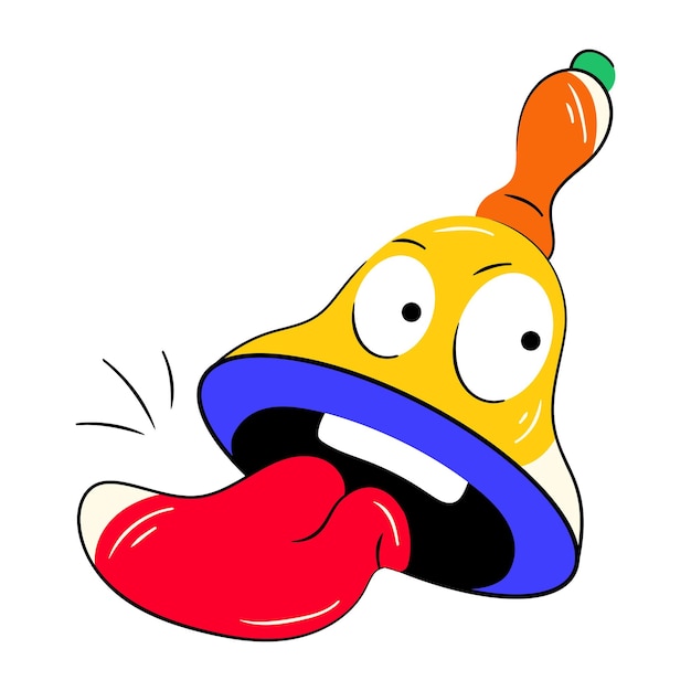 Een cartoon van een bel met een rode tong uitsteekt.