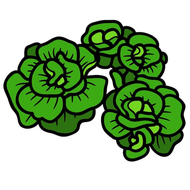 een cartoon van een bos groene bloemen met bladeren