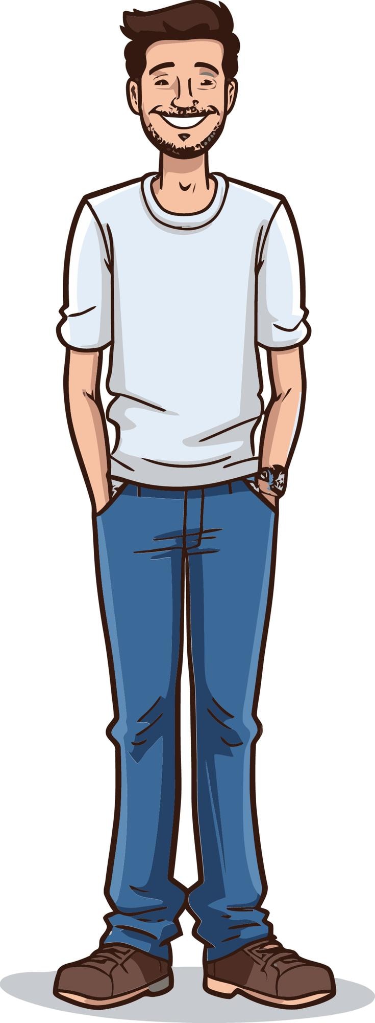 Vector een cartoon van een man die een shirt draagt met de tekst t-shirt
