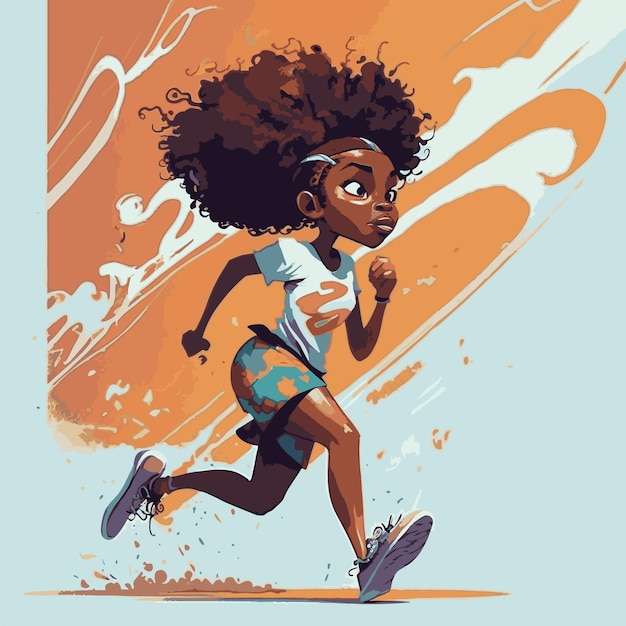 Vector een cartoon van een meisje dat rent in een blauw-oranje poster met de tekst 'het woord zwart'