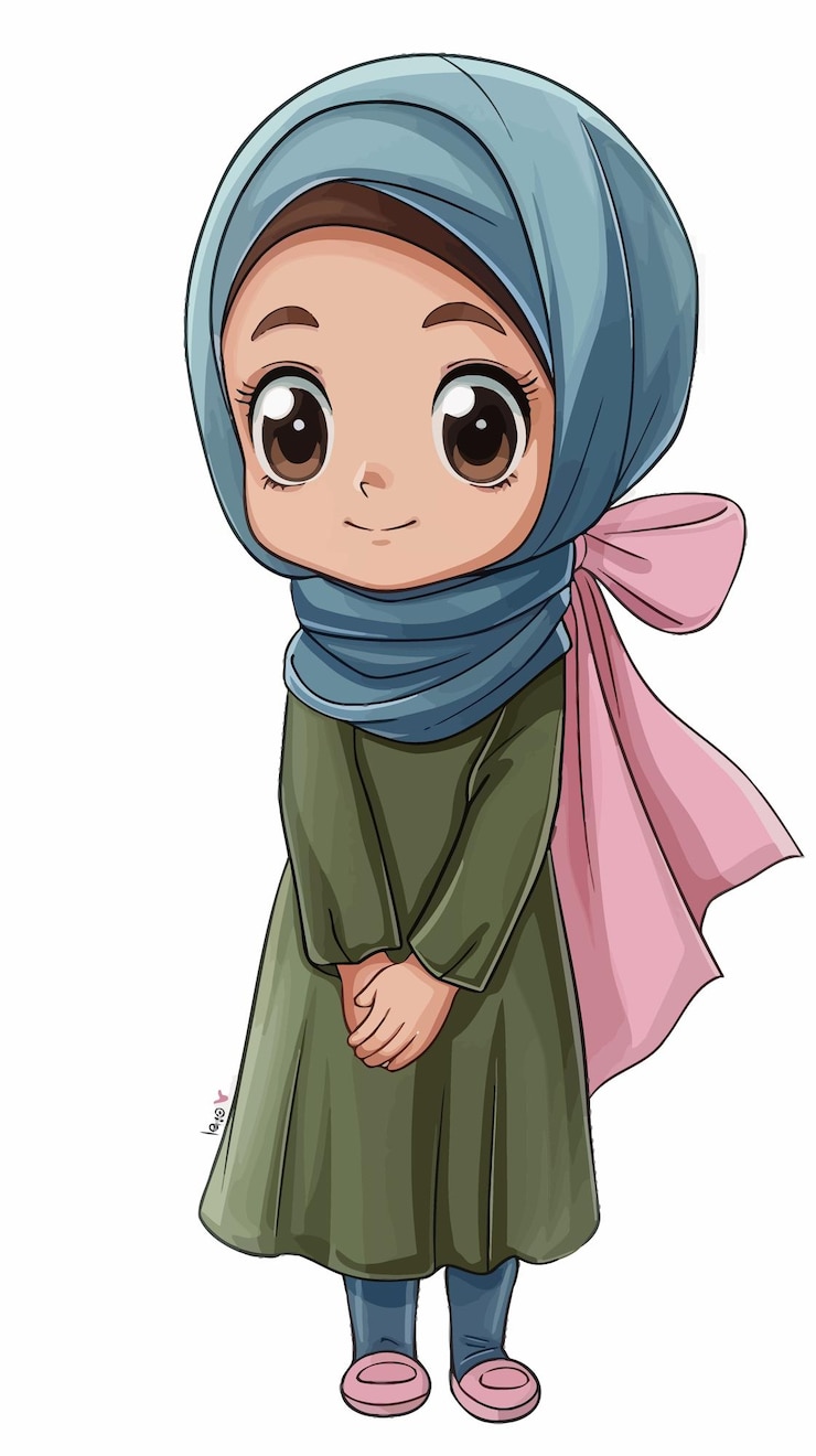 Vector een cartoon van een meisje met een sjaal op haar hoofd