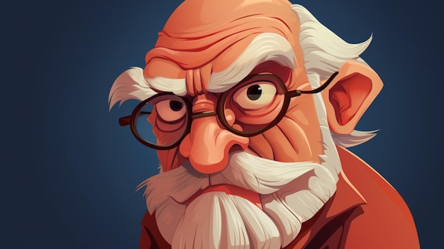 Vector een cartoon van een oude man met een bril en een baard
