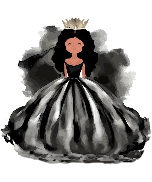 Een cartoon van een prinses met een kroon op haar hoofd.