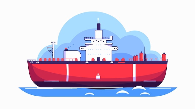 een cartoon van een schip met een rode top en een blauwe achtergrond