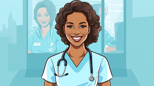 Vector een cartoon van een vrouw met een stethoscoop om haar nek