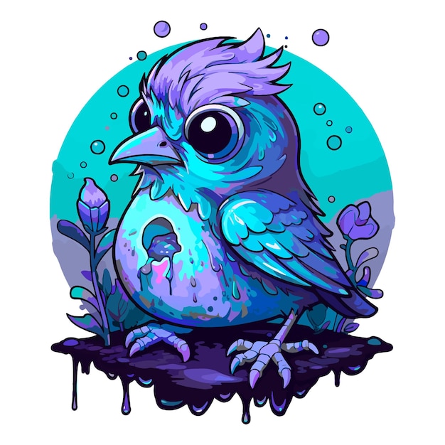 Een cartoon vogel zit op de top van een rots fantasy sticker illustratie een prachtige kunstwerk illustratie