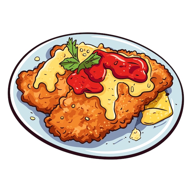 Een cartoon wiener schnitzel oostenrijk Food Vector illustrator