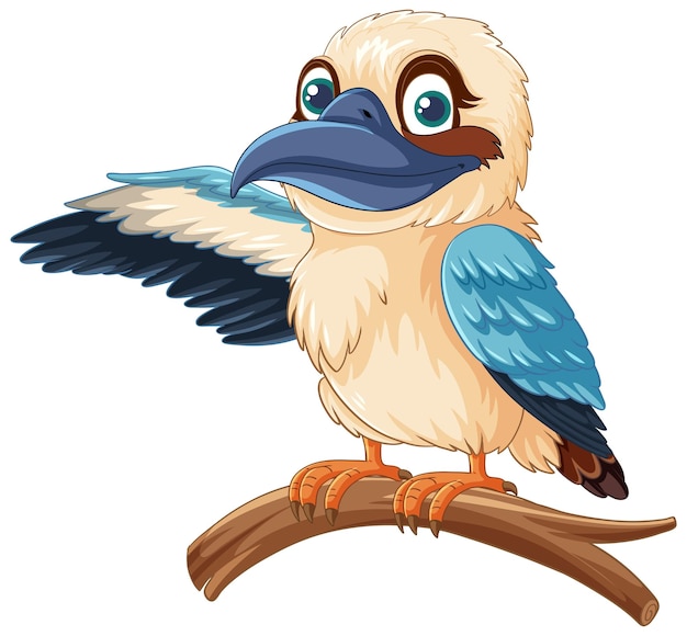 Een cartoonillustratie van een leuke kookaburra-vogel die zich bij bevindt