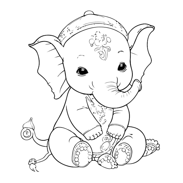 Een cartoonolifant met een hoed met een bloem erop.